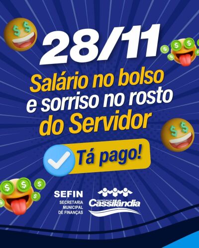 Imagem da notícia Salário de novembro já na conta e Prefeitura de Cassilândia define datas de pagamento de dezembro e 13º